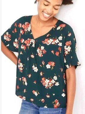 Madewell Brand Women's size Medium Rhyme Top Spruce Blooms Print Green
